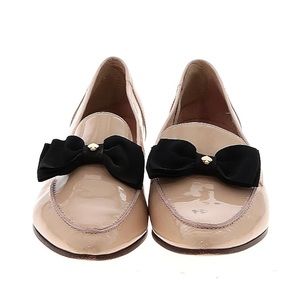 Kate Spade Beige Patent Leather Loafers with Black Bow